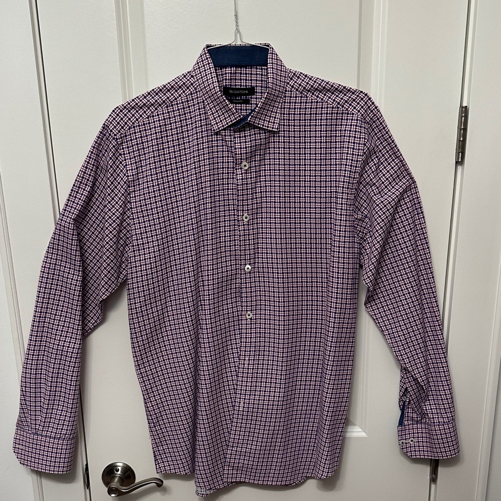 Bugatchi Men's Large Purple Plaid Button Down Shirt